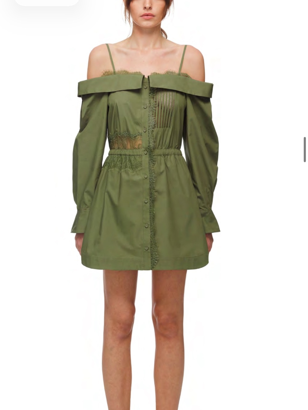 Self-Portrait Olive Green Off-Shoulder Button-Front Mini Dress
